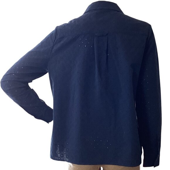 PURE Collection Navy Blue Eyelet Button Up Top Sz 12 #21N - Picture 6 of 9